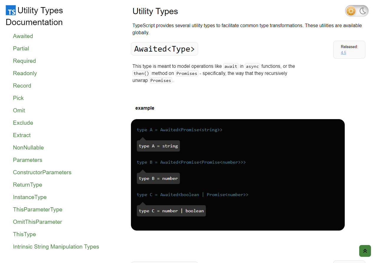 TS Utility Types Documentation screenshot
